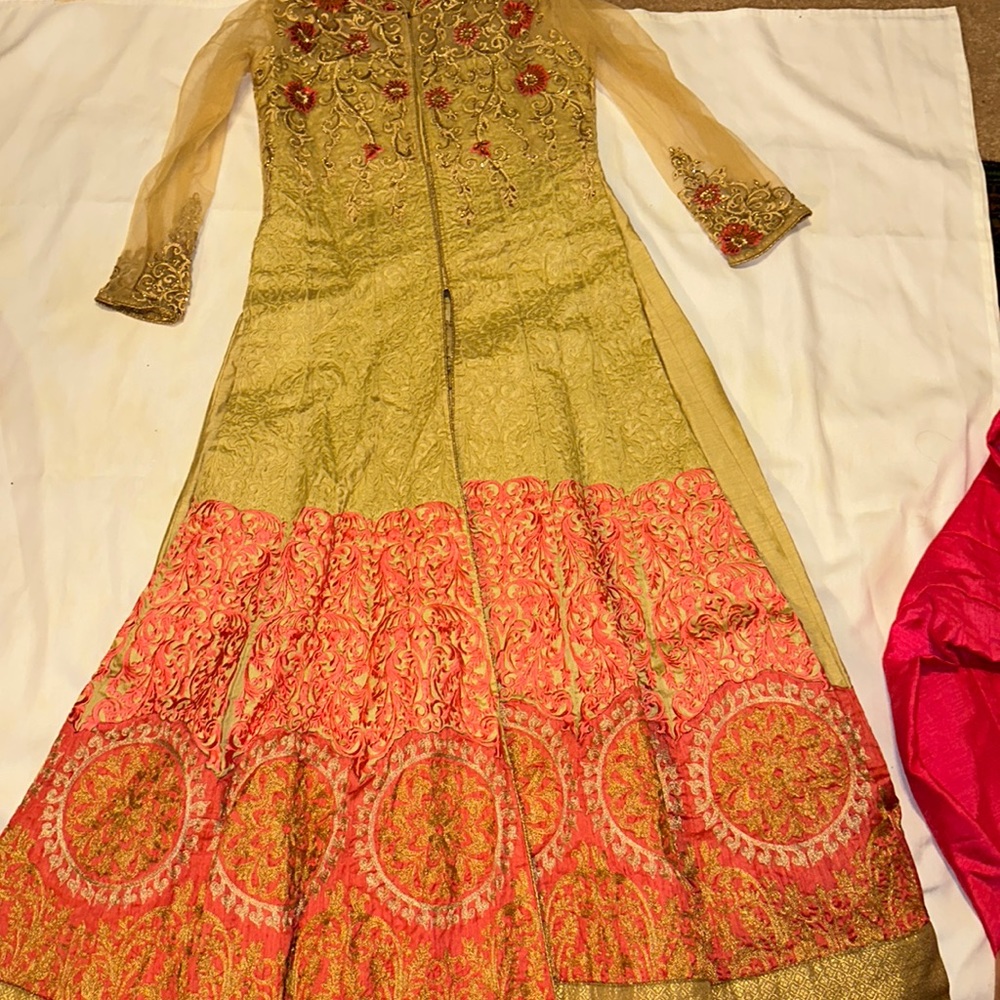 Gold and pink Indian lengha